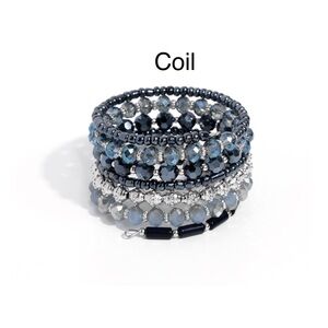 Blue and Silver Beaded Coil Bracelet